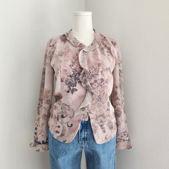 Pendleton Tops - Vintage Pendleton Light Pink Floral Secretary Blouse Long Sleeve Romantic M